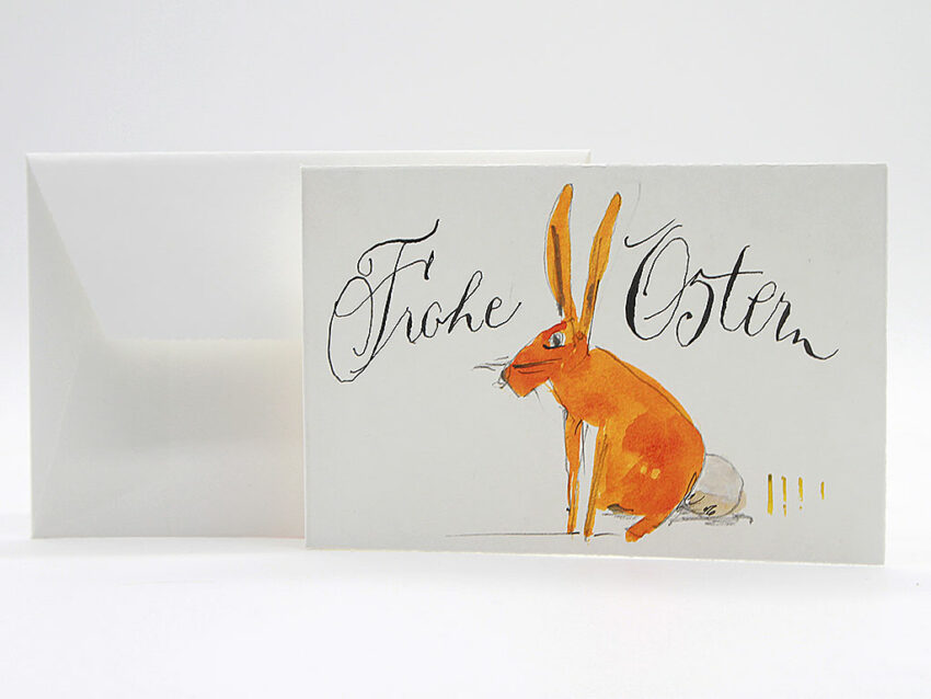 Lustige Osterkarte: Orangfarbiger Osterhase